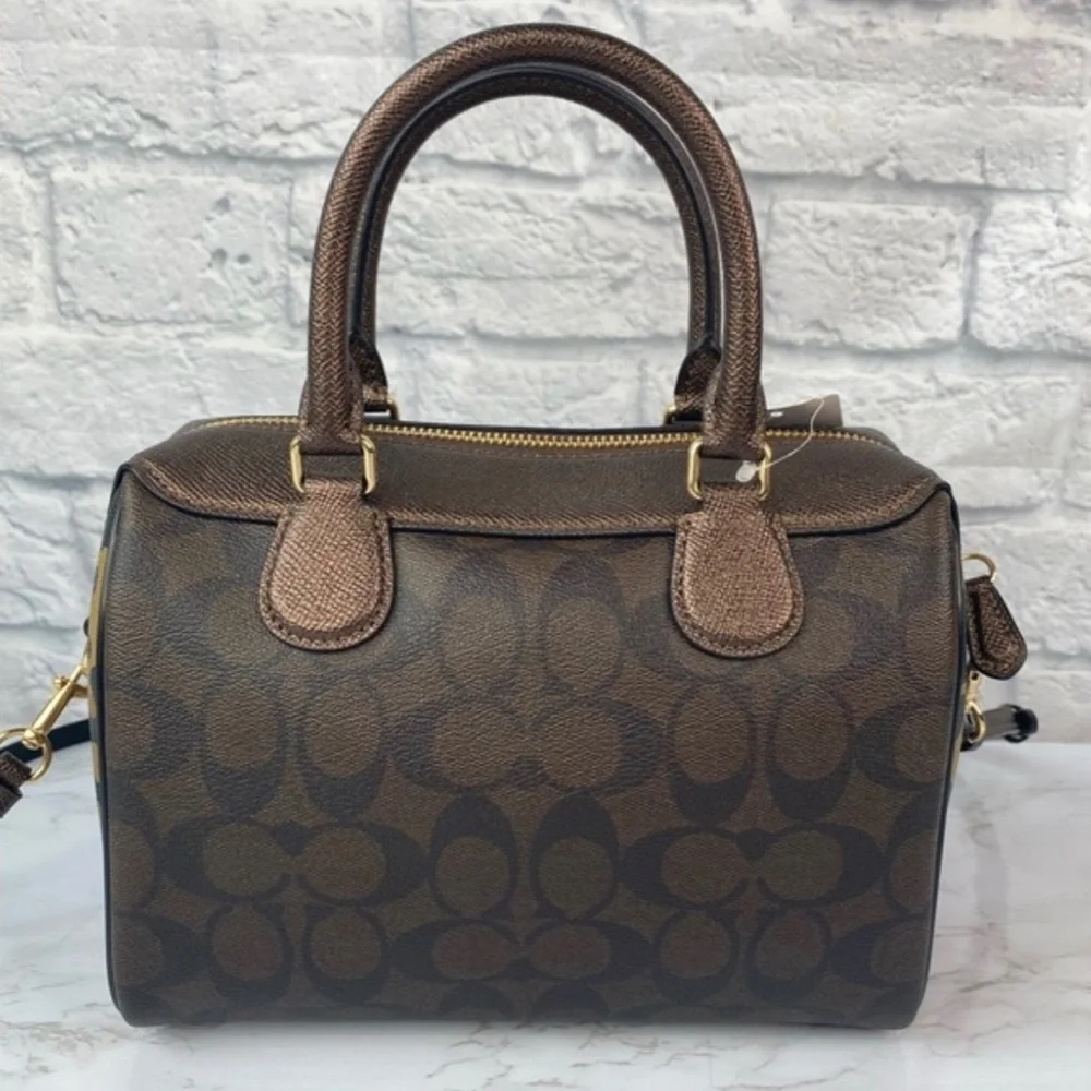 Coach Brown Signature Canvas Satchel with Leopard Accent